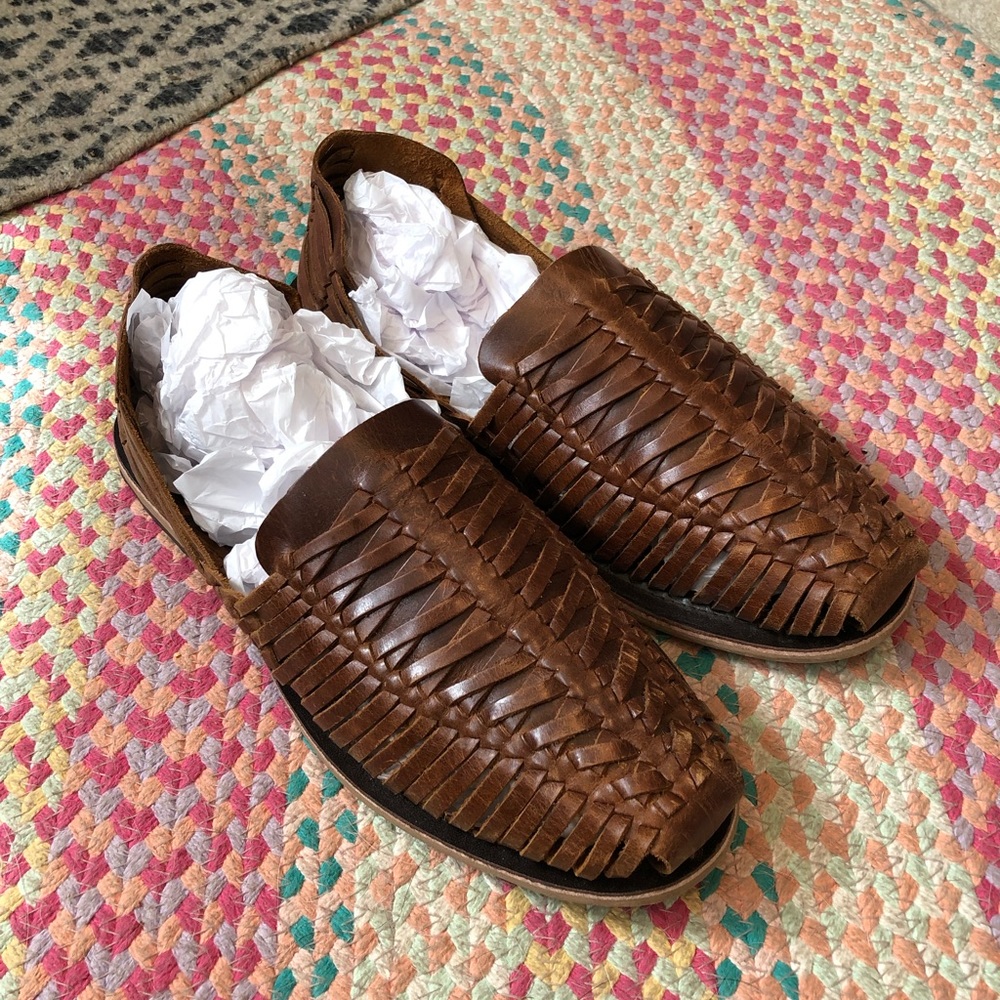 brown leather huarache sandals